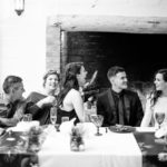 Bride and groom at table