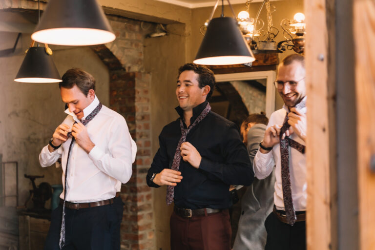 Winter Church Wedding groom preparation